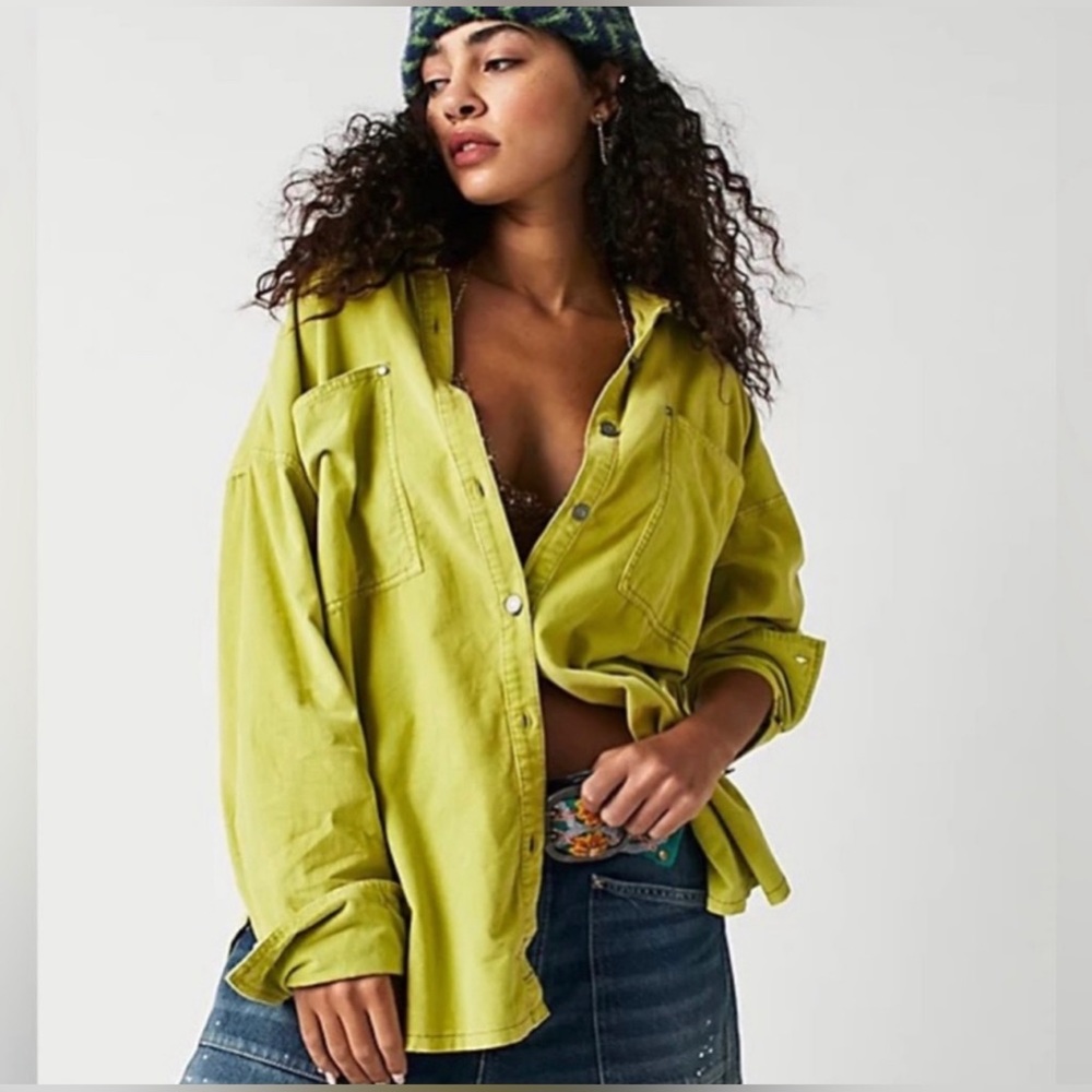 Free People Lime Button Down Shirt